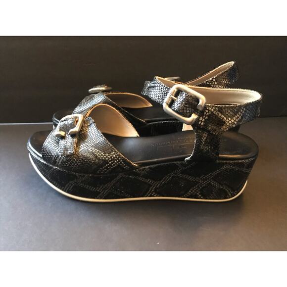 Attilio Giusti Leombruni Black Snake Skin Leather Platform Sandals Size 38.5 - Picture 7 of 12